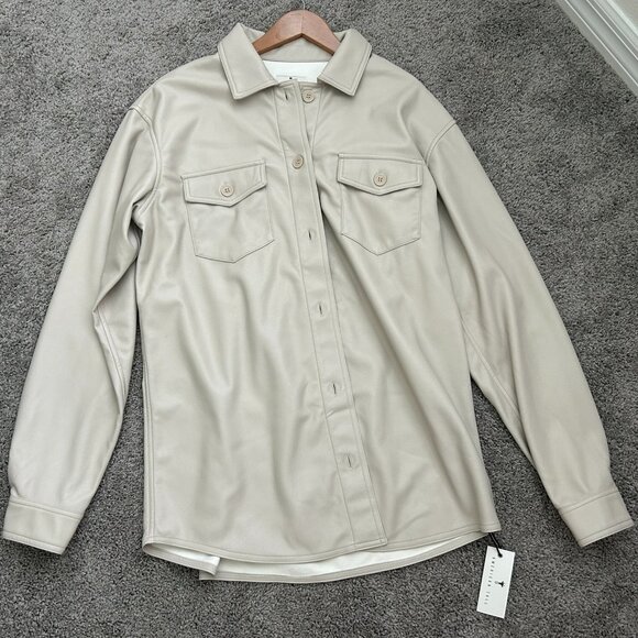 NWT American Tall Jacket Shacket Size Large XT Cream Oversized Vegan Leather - Picture 1 of 5